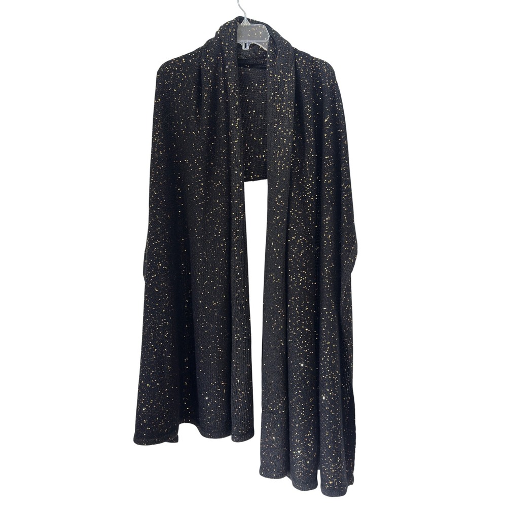 Joan Boyce Sequin Knit Wrap Shawl Black Gold Evening Cocktail Glam One Size